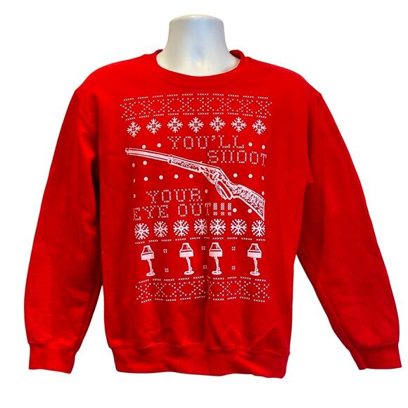 Gildan A Christmas Story YOU"LL SHOOT YOUR EYE OUT Ugly Sweatshirt Size S - Picture 1 of 5